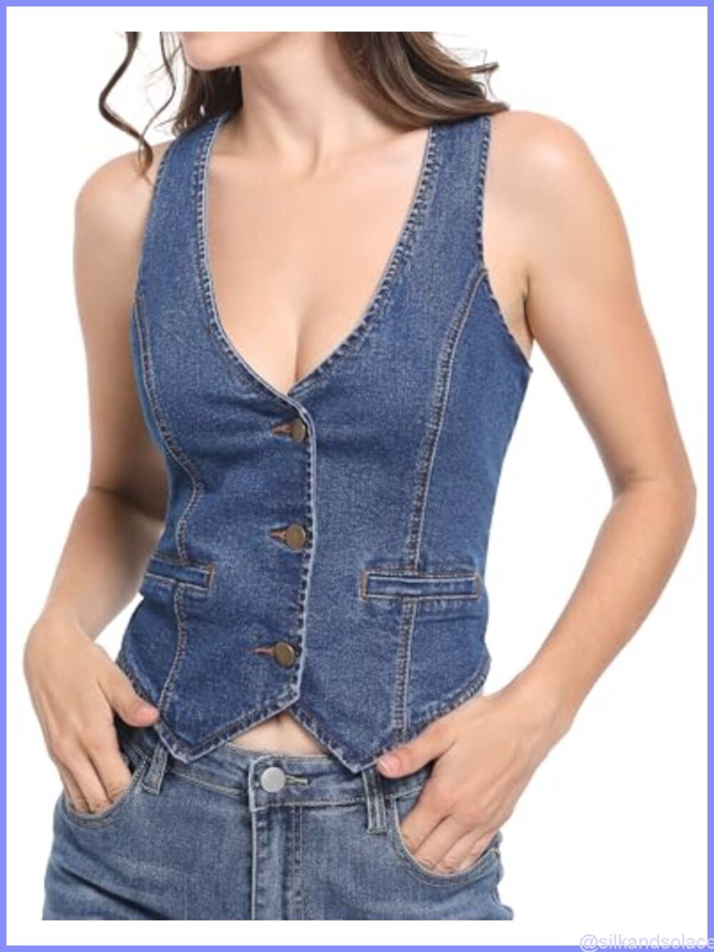 Cropped Denim Vest Top Women V Neck Slim Fit Sleeveless Button Up